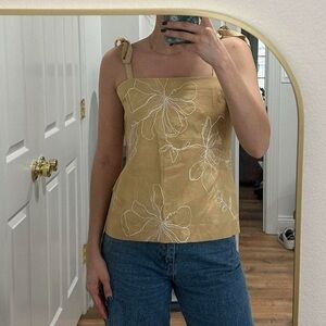 Zara Beige Floral Embroidered Blouse